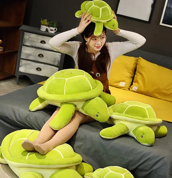 Sea turtle plush toy in green with yellow colour 40cm size soft stuffed doll pillow