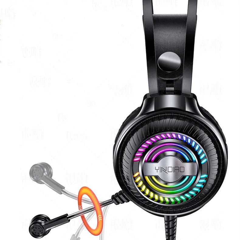 Black wired computer headset with microphone and protein earmuffs showing 3.5mm plug