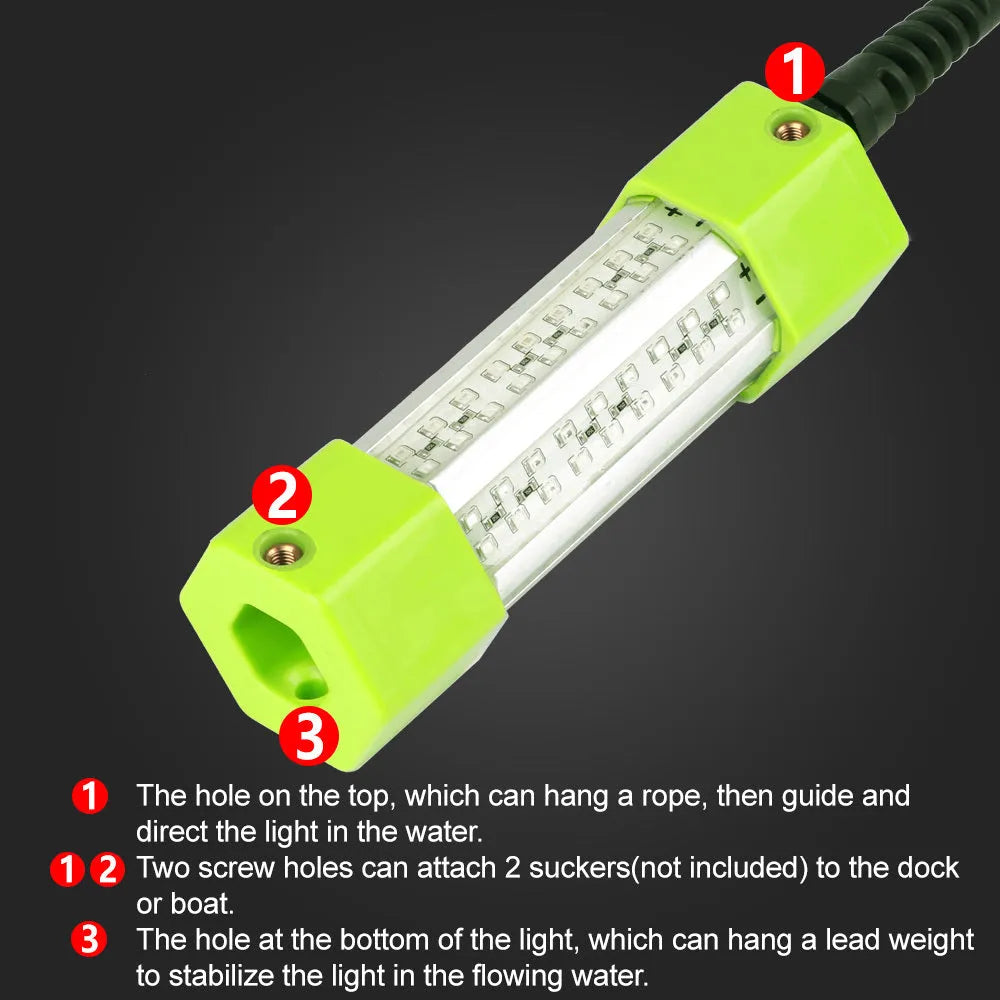 12V 100W yellow green underwater fish lure light for night fishing with 5 metre cable