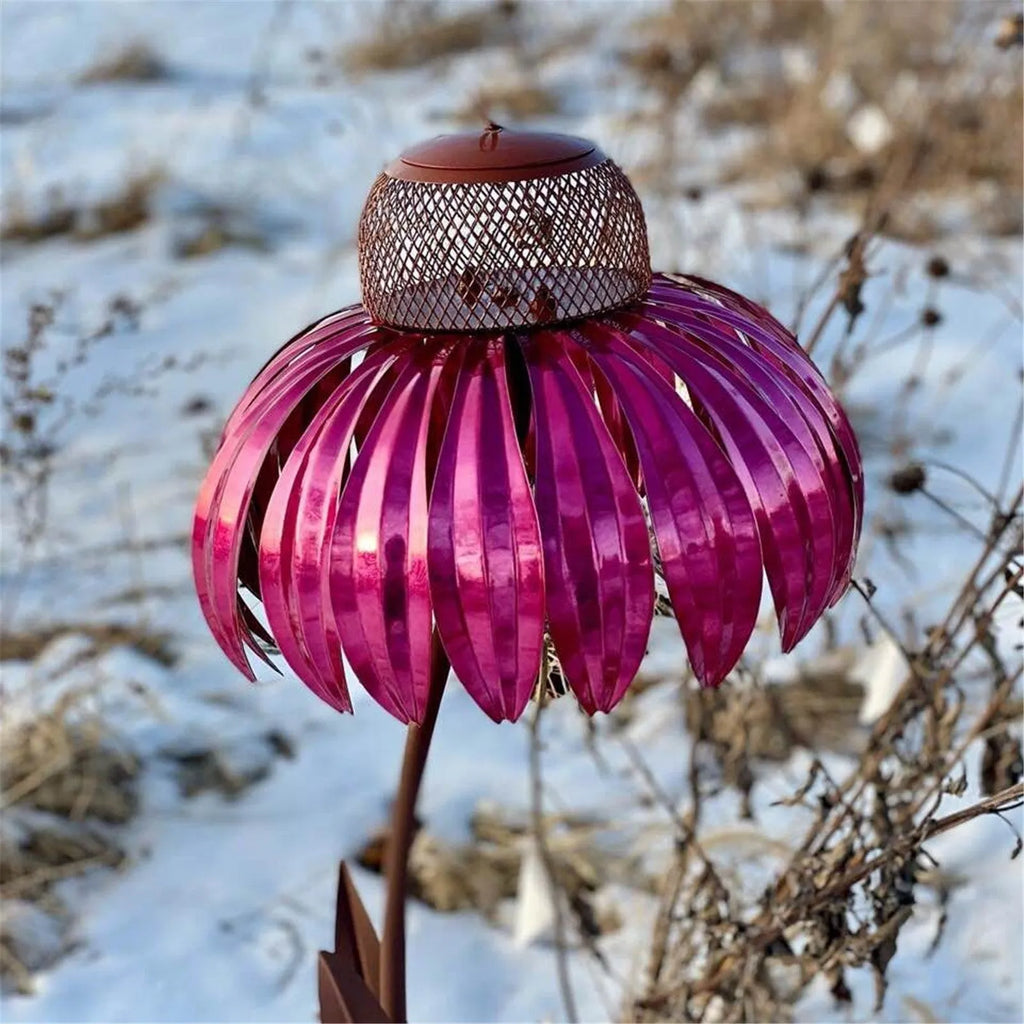 Wire garden petal shape bird feeder in red with 78cm length and 10cm bowl width for outdoor hanging use