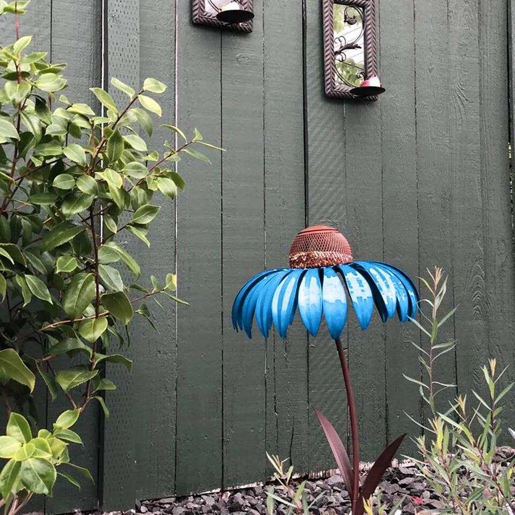 Wire garden petal shape bird feeder in red with 78cm length and 10cm bowl width for outdoor hanging use