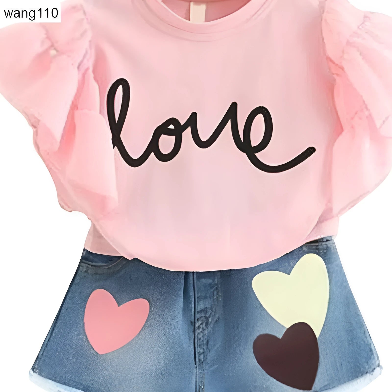 Summer girls 2-piece T-shirt and hole pants set in green, sizes 100-140cm