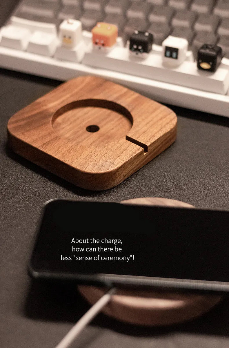 Walnut wood magnetic wireless charger bracket with protective cover for desktop iPhone charging