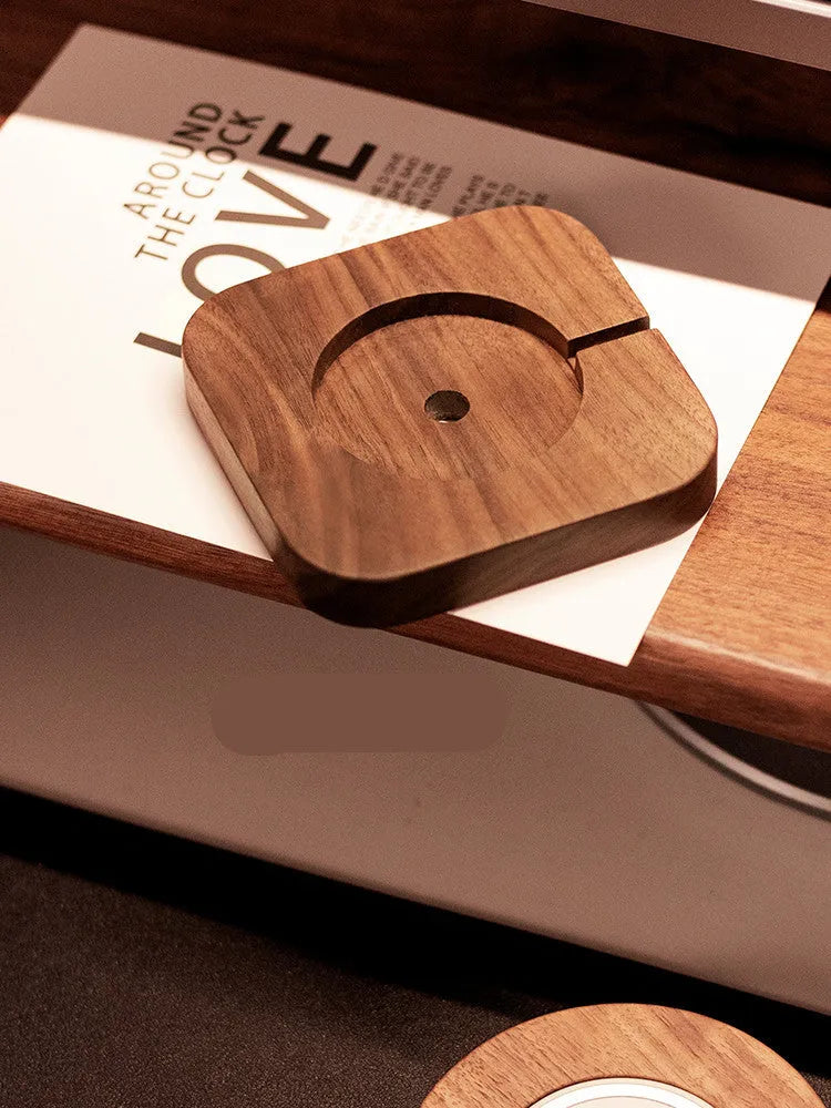 Walnut wood magnetic wireless charger bracket with protective cover for desktop iPhone charging