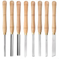 High-end 8-piece woodturning tool set in a wooden box, chrome vanadium steel tools.
