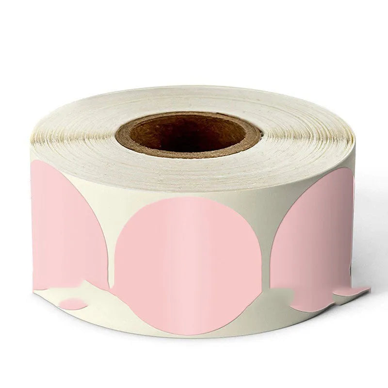 Round colour marker sticker roll paper showing nine colour options with 500 sheets per roll