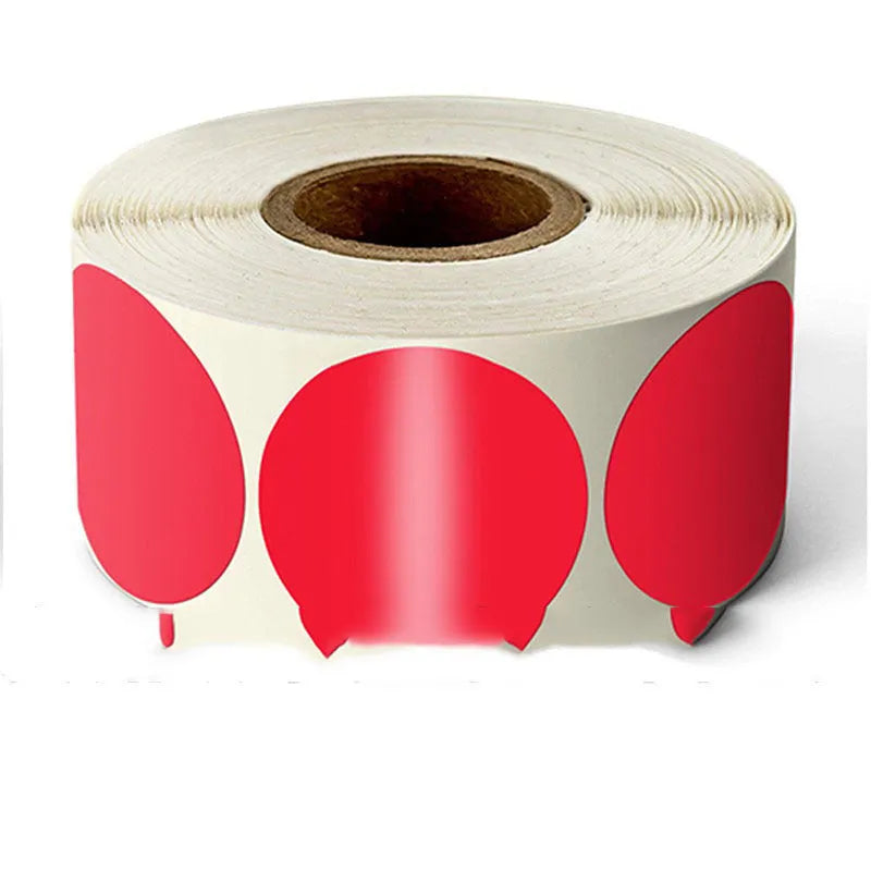 Round colour marker sticker roll paper showing nine colour options with 500 sheets per roll