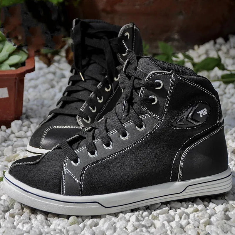 Men's black and grey casual short boots designed as motorcycle riding shoes with a non-slip sole.