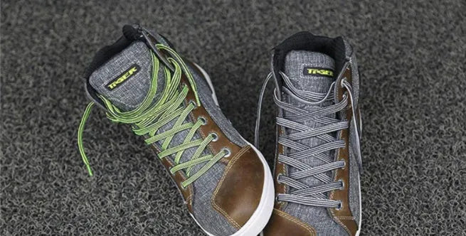 Men's black and grey casual short boots designed as motorcycle riding shoes with a non-slip sole.
