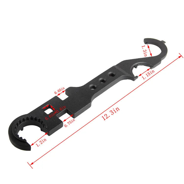 Black all-steel combination wrench for AR15 M4 firearm maintenance with dual-purpose design