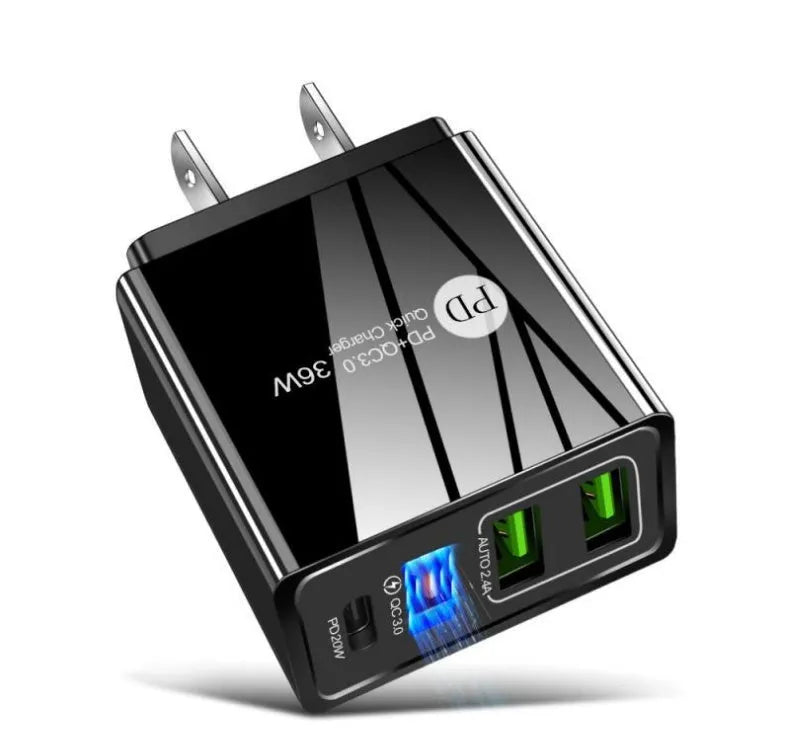 20W Quick Charge 3.0 multi-port USB fast charger in black or white colour options