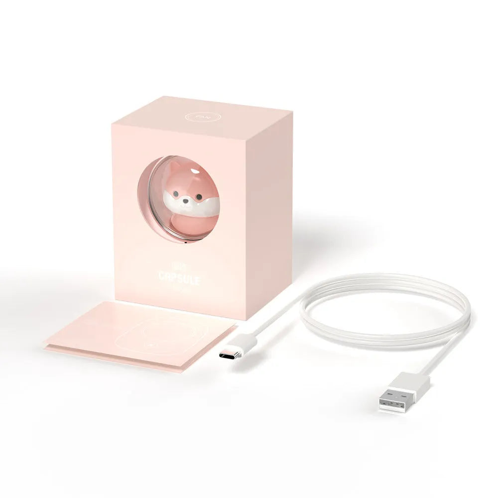 White portable hanging neck fan with USB charging port and mechanical speed controls