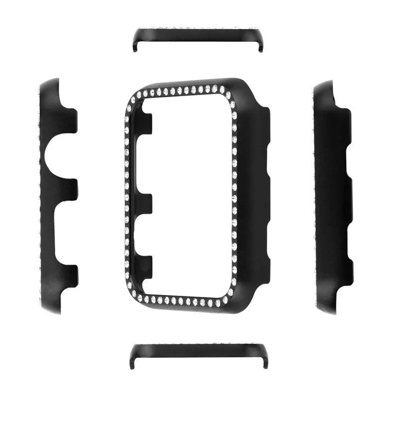 Aluminium alloy diamond protective case for Apple Watch in silver, black, rose gold, rose pink and gold colours