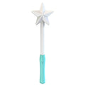 Blue flying ball toy with LED lights hovering above a child's hand next to a magic wand.