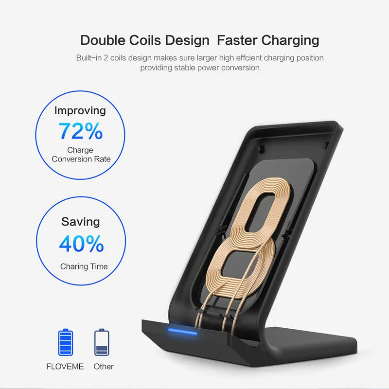 Universal Qi fast wireless charger board in black compatible with Apple iPhone and Samsung smartphones