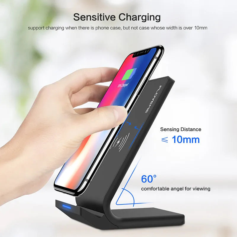 Universal Qi fast wireless charger board in black compatible with Apple iPhone and Samsung smartphones
