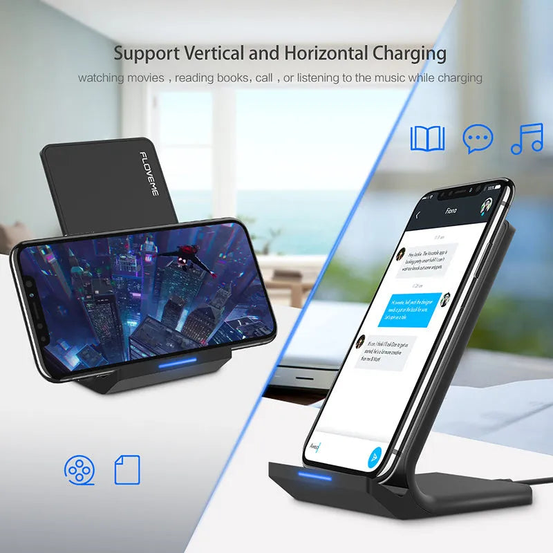 Universal Qi fast wireless charger board in black compatible with Apple iPhone and Samsung smartphones