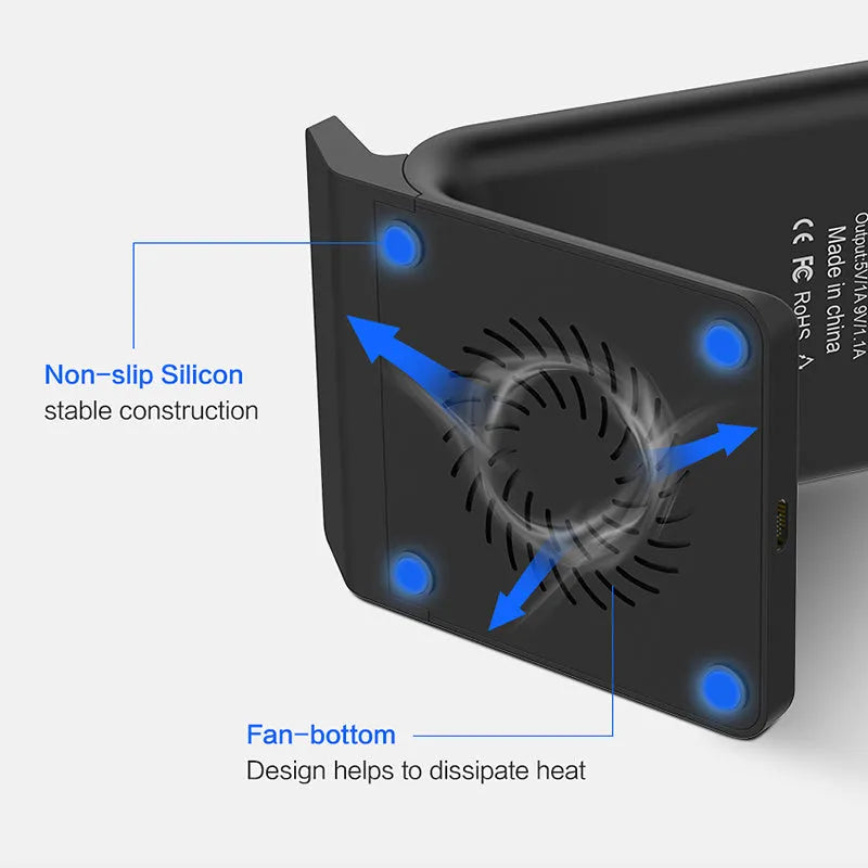Universal Qi fast wireless charger board in black compatible with Apple iPhone and Samsung smartphones