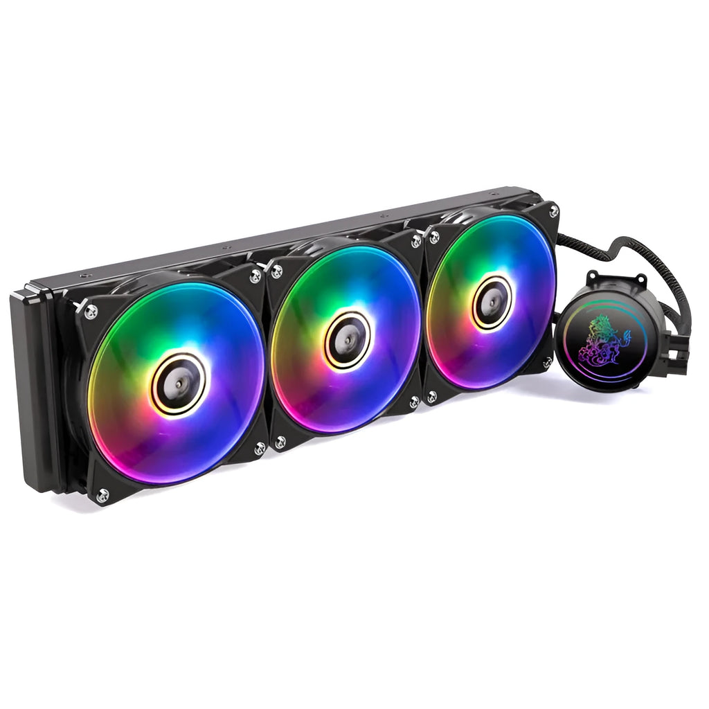 Kirin 240mm computer CPU water cooling radiator with colourful ARGB fans on copper-aluminium radiator