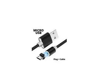 Black magnetic fast-charging cable with interchangeable USB-C, Micro-USB, and Lightning tips