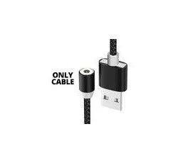 Black magnetic fast-charging cable with interchangeable USB-C, Micro-USB, and Lightning tips