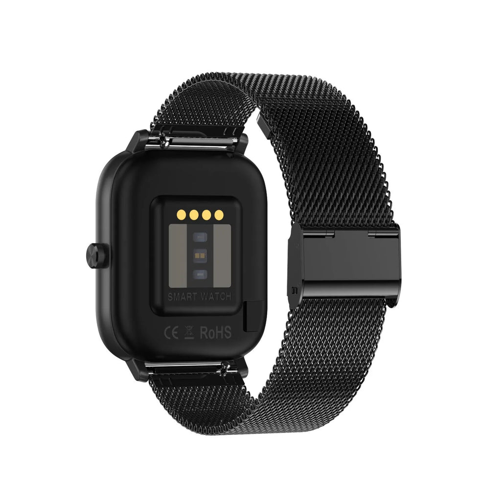 Smart bracelet with 1.54-inch screen on a wrist, showing health metrics, available with silicone or steel mesh strap.