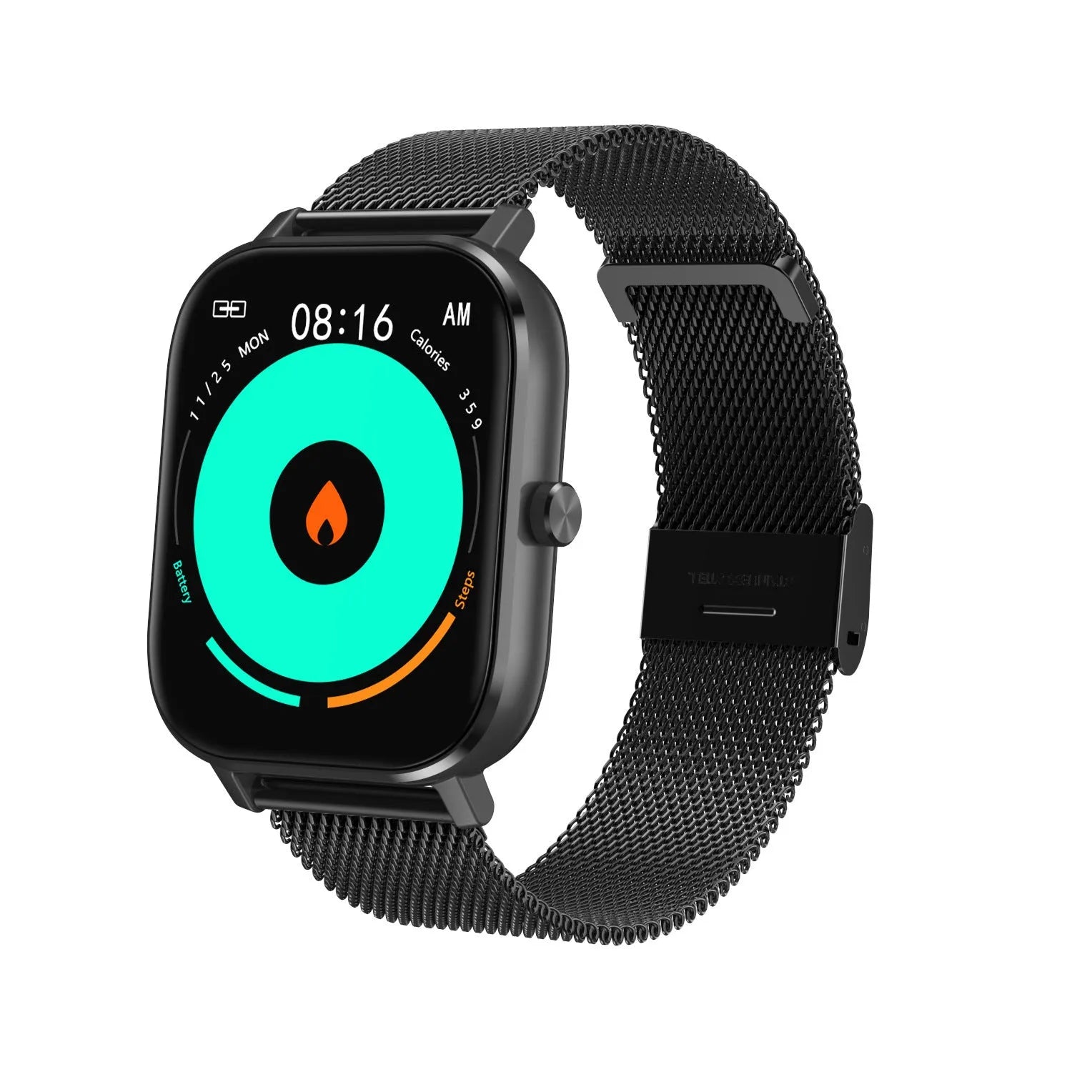 Smart bracelet with 1.54-inch screen on a wrist, showing health metrics, available with silicone or steel mesh strap.