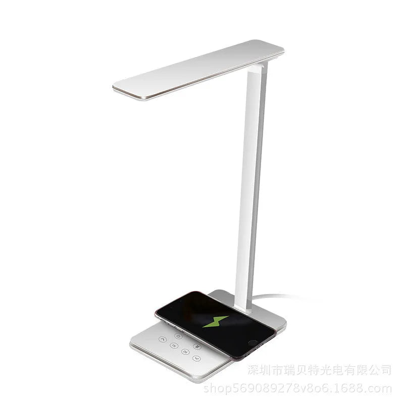 Black wireless charging desk lamp with touch controls and aluminium plastic shade