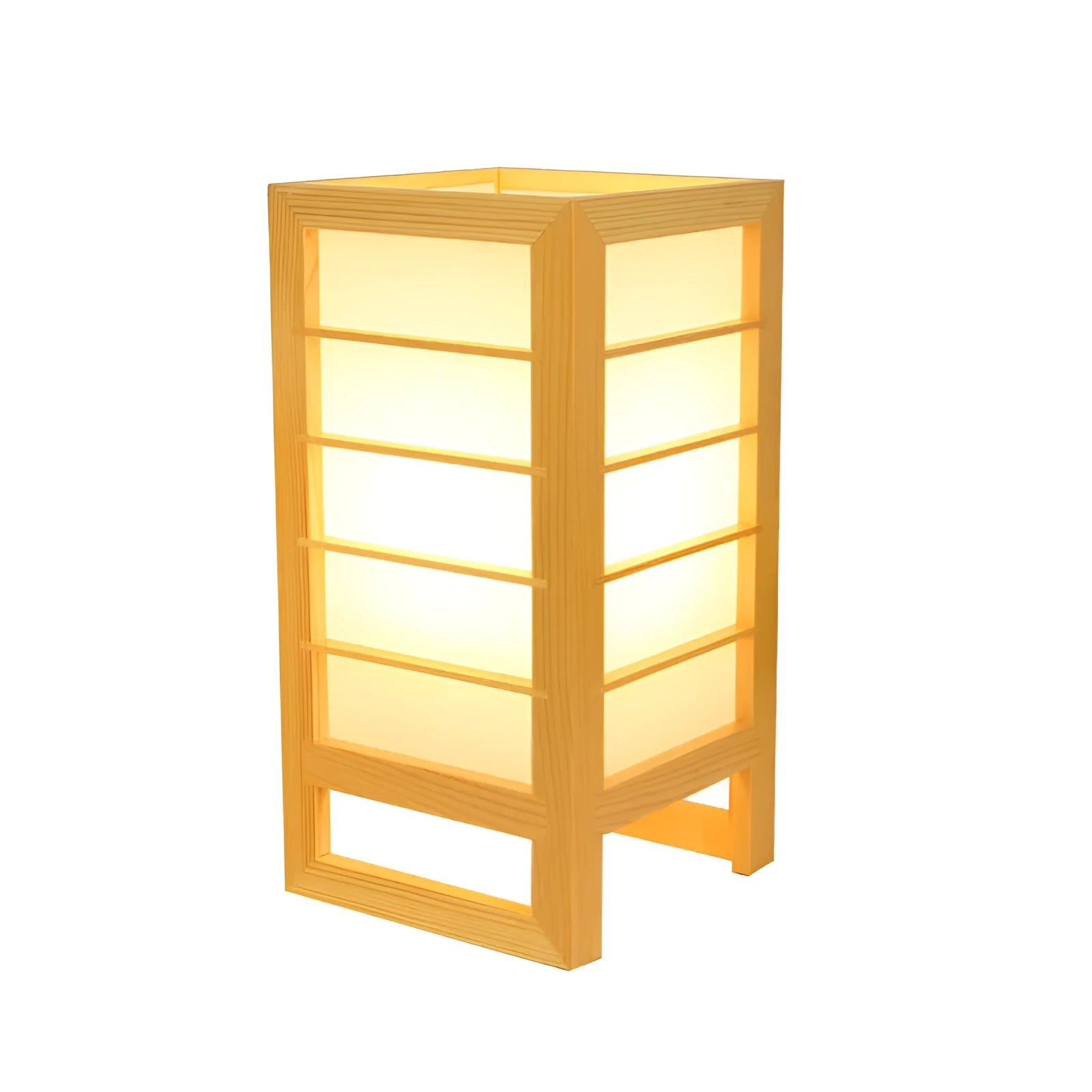 Solid bamboo wood Korean-style tatami bedside lamp on a table.