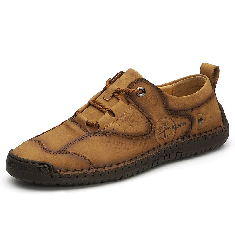 Men's casual leather shoes with round toe and microfiber upper in black, gold or khaki colours