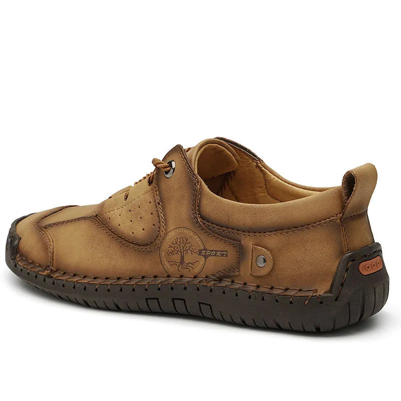 Men's casual leather shoes with round toe and microfiber upper in black, gold or khaki colours