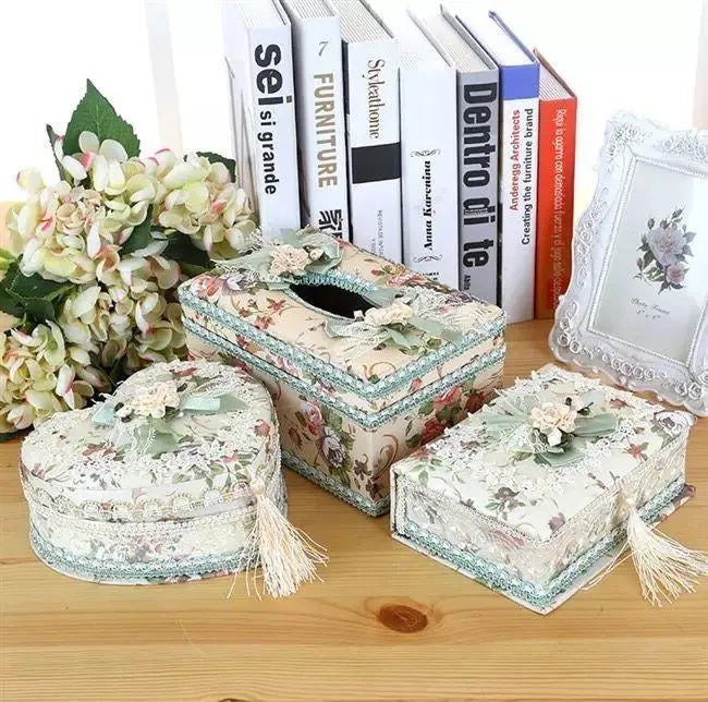 Ceramic jewellery and tissue box in bright colour with earring and ring compartments