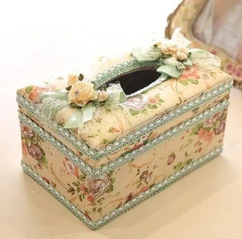 Ceramic jewellery and tissue box in bright colour with earring and ring compartments