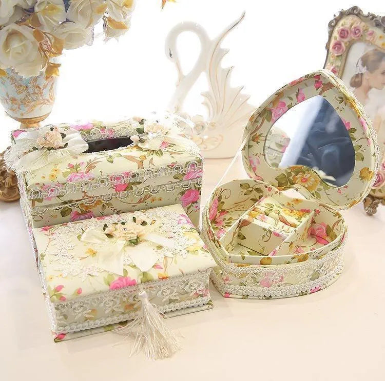 Ceramic jewellery and tissue box in bright colour with earring and ring compartments