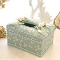Ceramic jewellery and tissue box in bright colour with earring and ring compartments