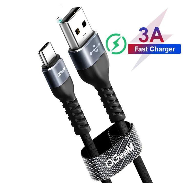 USB A to Type-C fast charge data cable for Android phones in black or red colours