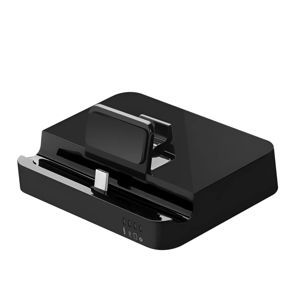 Black USB-C mobile phone dock converter for connecting phones to HD displays.