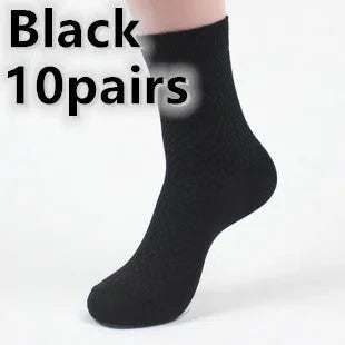 Men's bamboo fibre business socks with small square pattern, shown in colour options including black and navy blue.