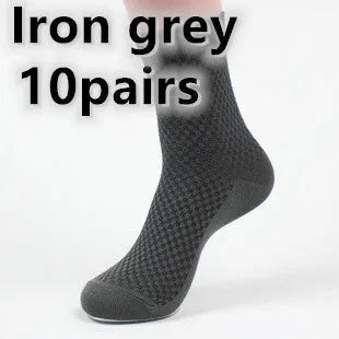 Men's bamboo fibre business socks with small square pattern, shown in colour options including black and navy blue.