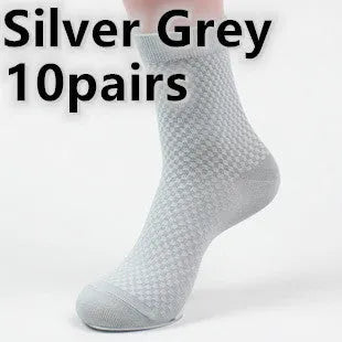 Men's bamboo fibre business socks with small square pattern, shown in colour options including black and navy blue.