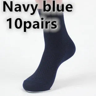 Men's bamboo fibre business socks with small square pattern, shown in colour options including black and navy blue.