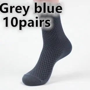 Men's bamboo fibre business socks with small square pattern, shown in colour options including black and navy blue.