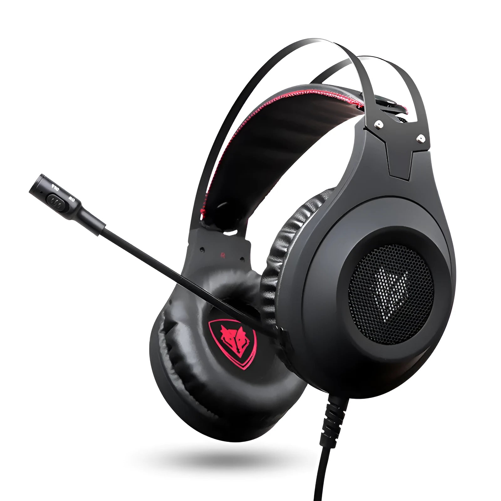 Black wired computer headset with USB plug and head-mounted design featuring a microphone.