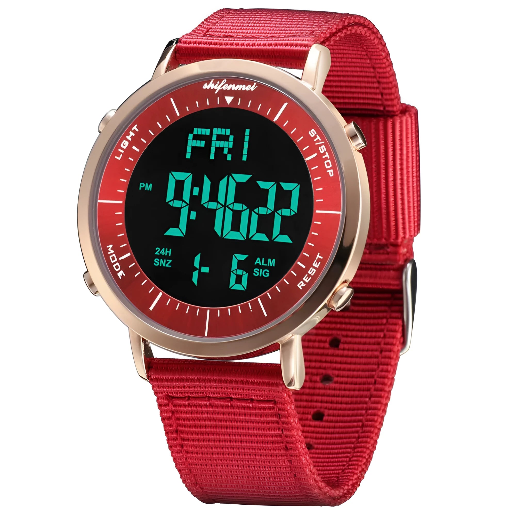 Shifenmei digital sports waterproof watch showing time display with casual design