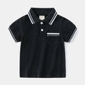 Boys' white and black short-sleeved cotton polo shirt for summer.