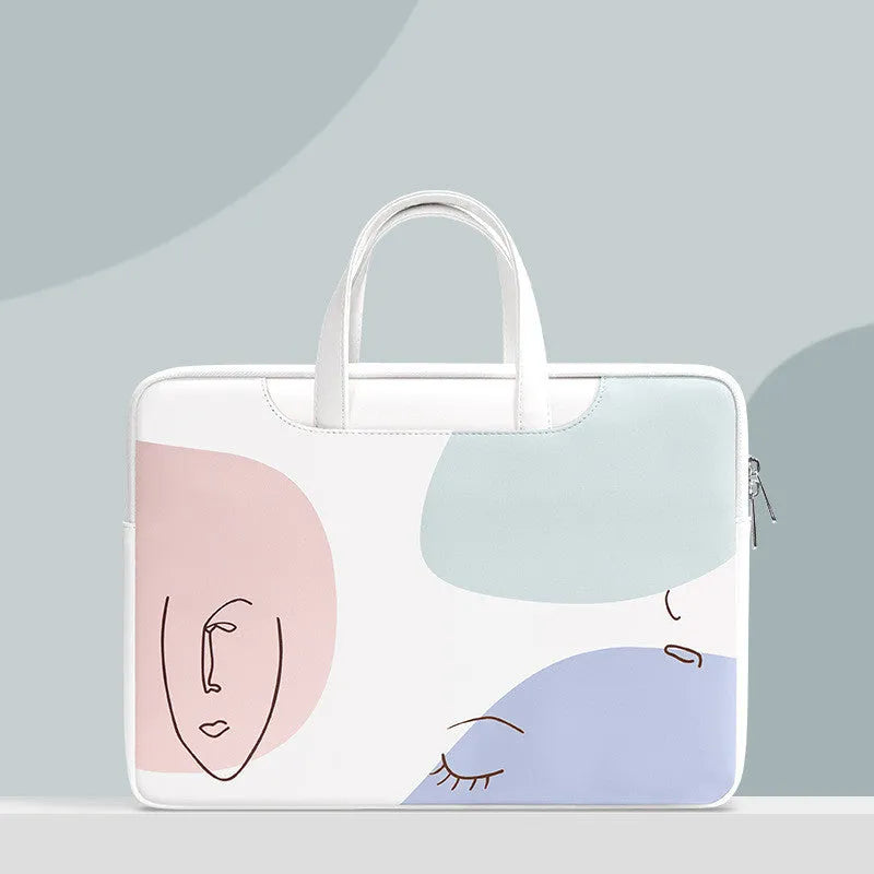 Blue PU leather laptop bag with zipper opening and soft handle for waterproof protection