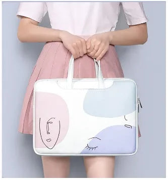 Blue PU leather laptop bag with zipper opening and soft handle for waterproof protection