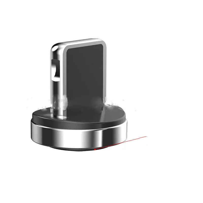 Black and red magnetic charging cable with rotating heads for Apple, Android Micro USB, and Type-C devices