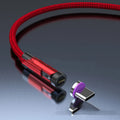 Black and red magnetic charging cable with rotating heads for Apple, Android Micro USB, and Type-C devices