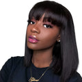 Black 10 inch real human hair wig with adjustable headgear shown from front